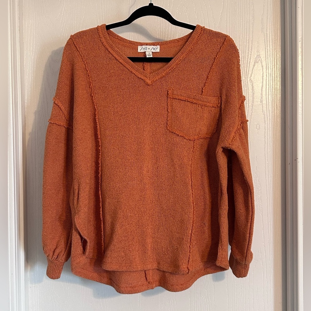 She + Sky | Textured Orange Knit Top | Size Small